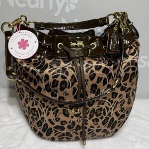 Coach Madison Ocelot OP Art Marielle Patent Leather Trim Bucket Drawstring Bag